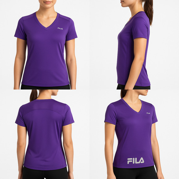 Fila Purple Short Sleeves V Neck Mesh Panels Womens Athletic Top Size Medium - Picture 1 of 9
